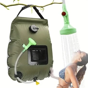 Outdoor Solar Heated Shower Bag 20L  Solar Shower Bag with Removable Hose Outdoor Shower Head 45°C Hot Water Temperature Camping Premium