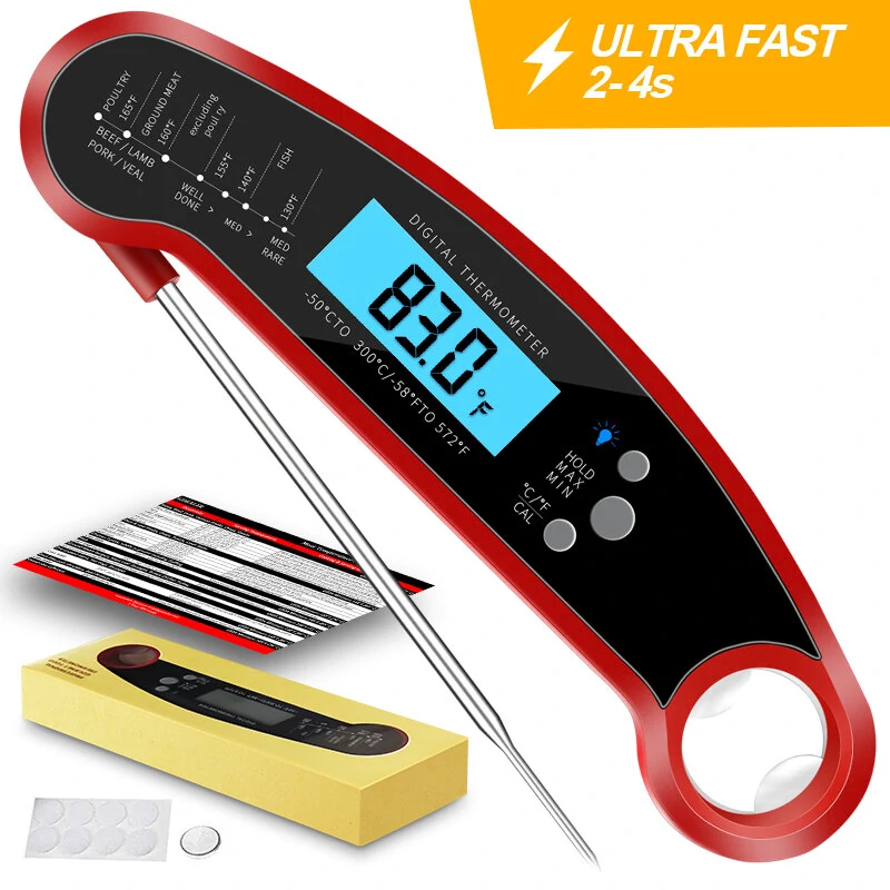 AGSIVO Fast Instant Read Digital Food Meat Thermometer Waterproof For BBQ Kitchen Cooking Grilling