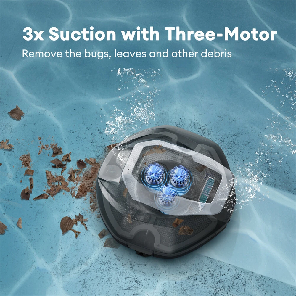 [EU Direct]Ultenic Pooleco 10s Cordless Robotic Pool Cleaner with APP/Remote Control, 3-Motor Suction, 90Mins Runtime,5000mAh, Auto Self-Parking, 2.5h Fast Charging, Cleans Up to 850 Sq.ft, Ideal for Above/In-Ground Pools