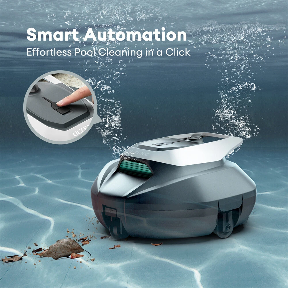 [EU Direct]Ultenic Pooleco 10s Cordless Robotic Pool Cleaner with APP/Remote Control, 3-Motor Suction, 90Mins Runtime,5000mAh, Auto Self-Parking, 2.5h Fast Charging, Cleans Up to 850 Sq.ft, Ideal for Above/In-Ground Pools
