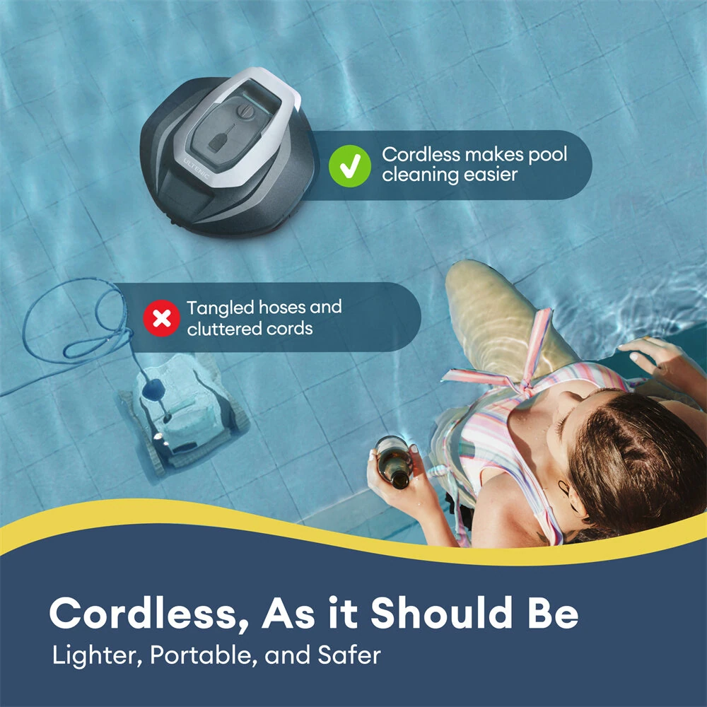 [EU Direct]Ultenic Pooleco 10s Cordless Robotic Pool Cleaner with APP/Remote Control, 3-Motor Suction, 90Mins Runtime,5000mAh, Auto Self-Parking, 2.5h Fast Charging, Cleans Up to 850 Sq.ft, Ideal for Above/In-Ground Pools