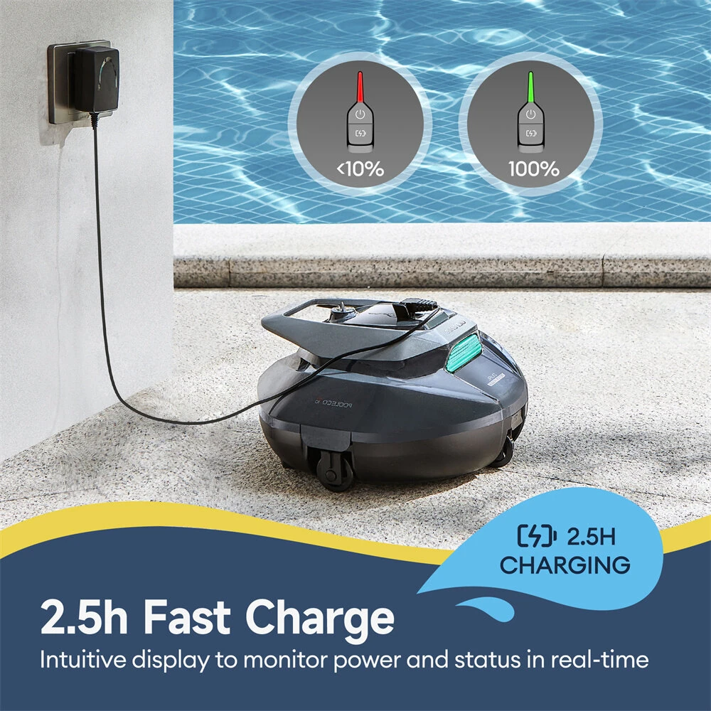 [EU Direct]Ultenic Pooleco 10s Cordless Robotic Pool Cleaner with APP/Remote Control, 3-Motor Suction, 90Mins Runtime,5000mAh, Auto Self-Parking, 2.5h Fast Charging, Cleans Up to 850 Sq.ft, Ideal for Above/In-Ground Pools