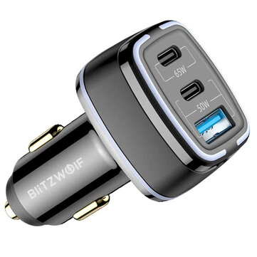 BlitzWolf® BW-BC4 115W 3-Port USB PD Car Charger Adapter 2 USB-C+USB-A PD QC FCP AFC SCP Fast Charging for iPhone 16 16 Pro 15 14 13 Pro Max for Samsung Galaxy Z Flip6 for Xiaomi MIX Fold4 fo