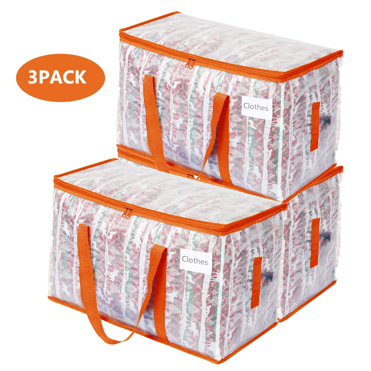 3pcs Extra Large 92L Heavy Duty Clear Moving Bags with Fixed Shoulder Strap Zipper Closure Foldable Water and Stain Resistant Stylish Storage Tote Bag Perfect for Going Out