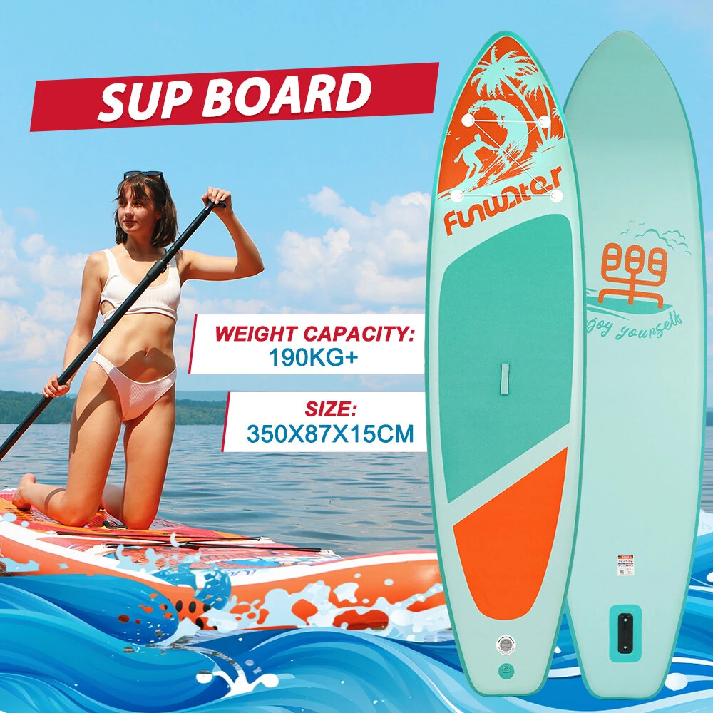 [EU Direct] FunWater 335cm 350cm Large Size Inflatable Stand Up Paddle Board Surfboard Complete Paddleboard Accessories Adjustable Paddle, Pump, ISUP Travel Backpack, Leash, Adult Paddle Board SUPFW27B SUPFW27A SUPFW28A SUPFW28C SUPFW28D