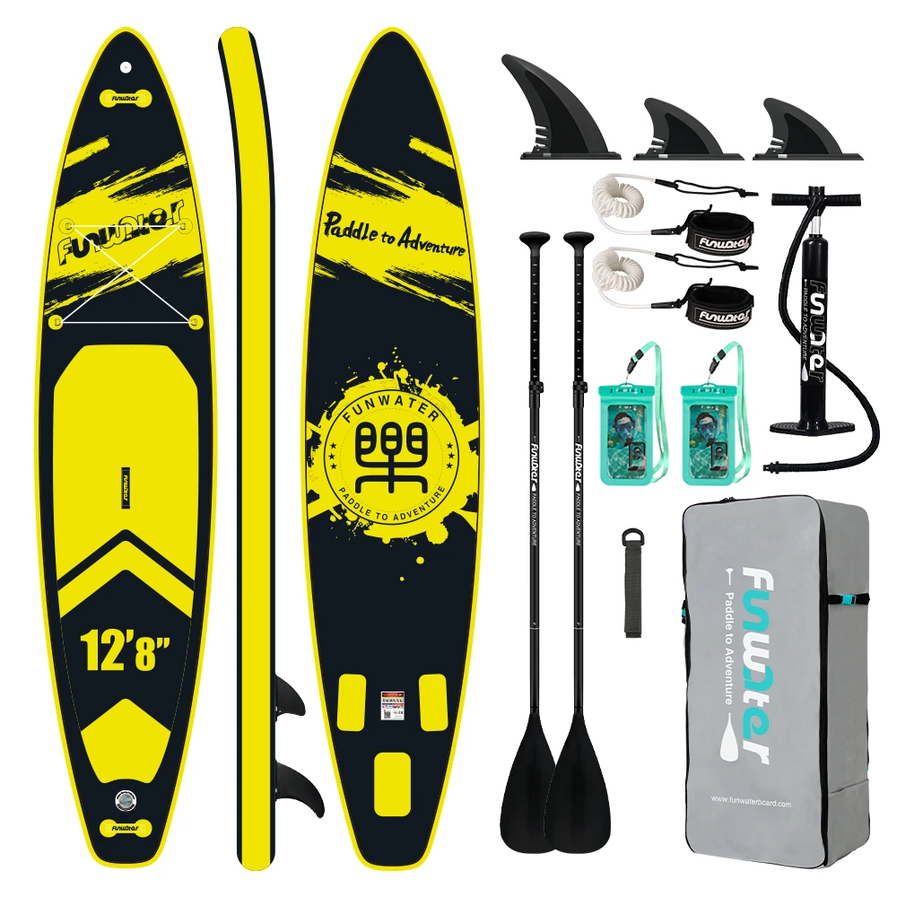 [EU Direct] FunWater 385X85X15CM Inflatable Stand Up Paddle Board SUP Surfboard Complete Paddleboard Accessories Adjustable Paddle, Pump, Travel Backpack, Leash, Waterproof Bag, Adult Paddle Board SUPFW39A,SUPFW39B,SUPFW39C