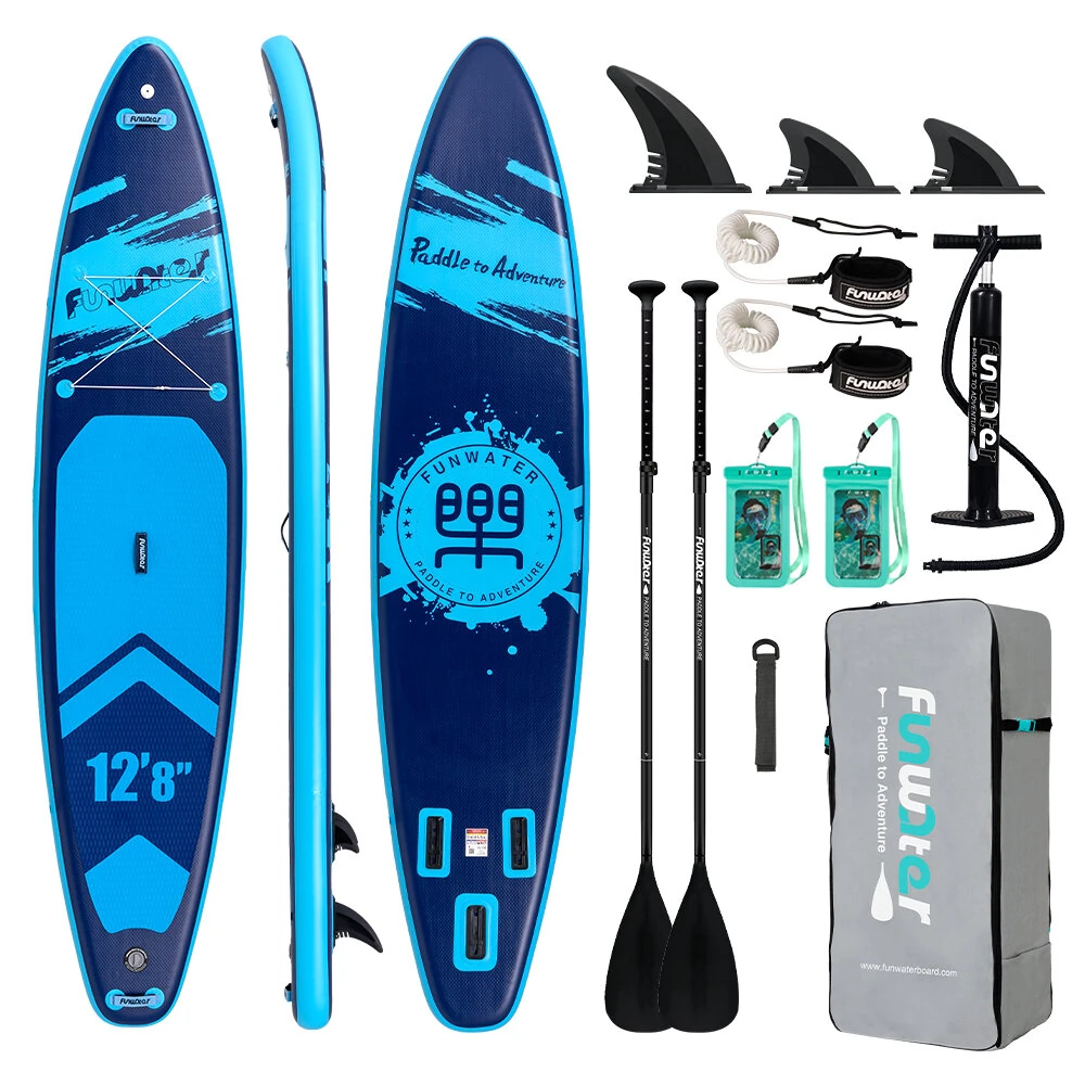[EU Direct] FunWater 385X85X15CM Inflatable Stand Up Paddle Board SUP Surfboard Complete Paddleboard Accessories Adjustable Paddle, Pump, Travel Backpack, Leash, Waterproof Bag, Adult Paddle Board SUPFW39A,SUPFW39B,SUPFW39C