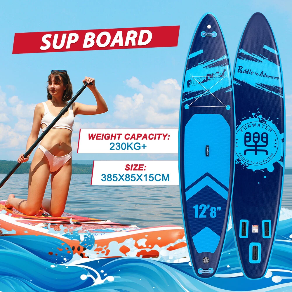 [EU Direct] FunWater 385X85X15CM Inflatable Stand Up Paddle Board SUP Surfboard Complete Paddleboard Accessories Adjustable Paddle, Pump, Travel Backpack, Leash, Waterproof Bag, Adult Paddle Board SUPFW39A,SUPFW39B,SUPFW39C