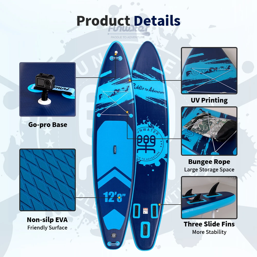 [EU Direct] FunWater 385X85X15CM Inflatable Stand Up Paddle Board SUP Surfboard Complete Paddleboard Accessories Adjustable Paddle, Pump, Travel Backpack, Leash, Waterproof Bag, Adult Paddle Board SUPFW39A,SUPFW39B,SUPFW39C