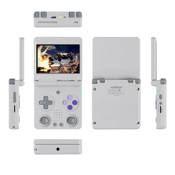 ANBERNIC RG34XXSP 64+256G 3.4-inch IPS Screen Flip Retro Handheld Game Console Quad-core Built-in 12000+ Games Support 5G WiFi & bluetooth 4.2 Dual Joystick Vibration Feedback Video Game Play