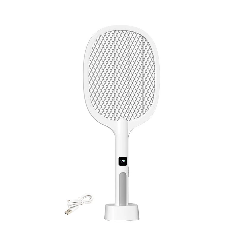 Electric Mosquito Swatter with Electronic Digital Screen Electric Exterminator Fly Swatter Detachable Handheld Auto Swat Mode Type-C Rechargeable