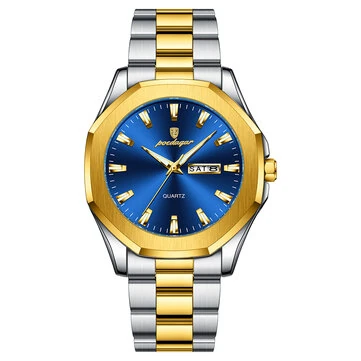 POEDAGAR Fashion Waterproof Business Quartz Watch Calendar Week Luminous Stainless Steel Strap Men Wristwatch