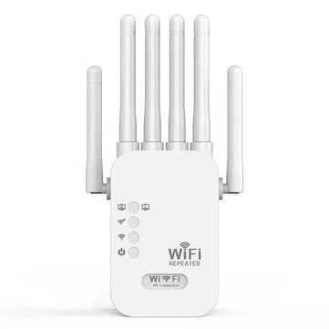 1200Mbps Wireless WiFi Repeater Dual Band WIFI Extender Booster 2.4G/5G Network Amplifier with 6 Antennas 360° Full Coverage Signal for Small Office