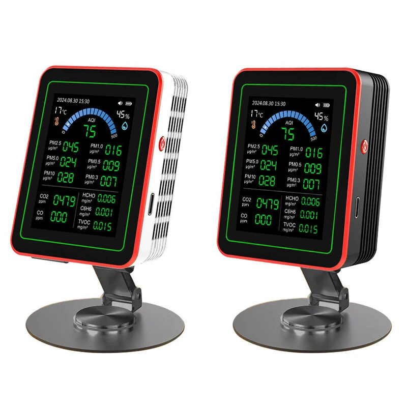 18-in-1 Air Quality Detector Formaldehyde CO TVOC CO2 PM1.0 PM2.5 Monitor Temperature Humidity High Precision Portable Sensor Data Export TFT Screen ZN-MT32