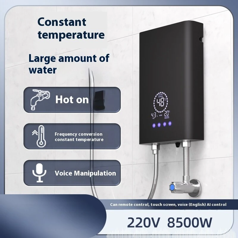 220V 8500W Touch Screen Instant Electric Water Heater AI Voice Control Constant Temperature Variable Frequency Shower Kitchen Fast Heating