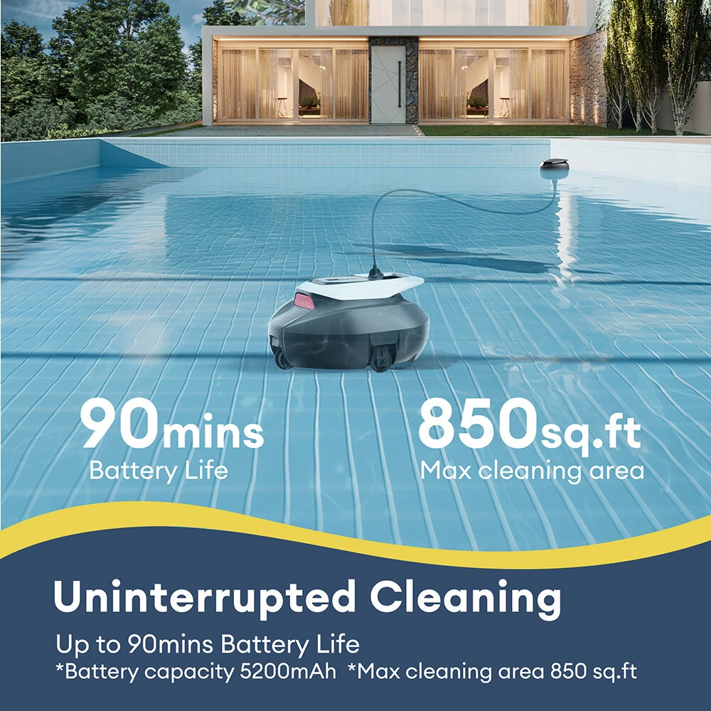 [EU Direct]Ultenic Pooleco 10 Ultenic Robotic Pool Cleaner, Pool Vacuum for Above & In-Ground Pool, 90Mins Runtime Automatic Self-Parking, Dual-Motor Suction, 2.5h Fast Charging, Up to 850 Sq.ft,
