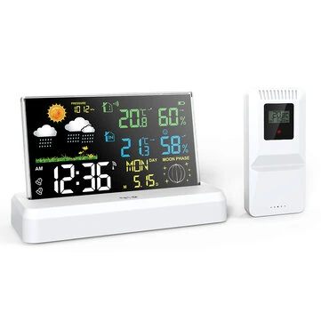 VA Color Screen Indoor And Outdoor Wireless Thermometer And Hygrometer Large Screen Perpetual Calendar Weather Forecast Weather Station Radio Clock