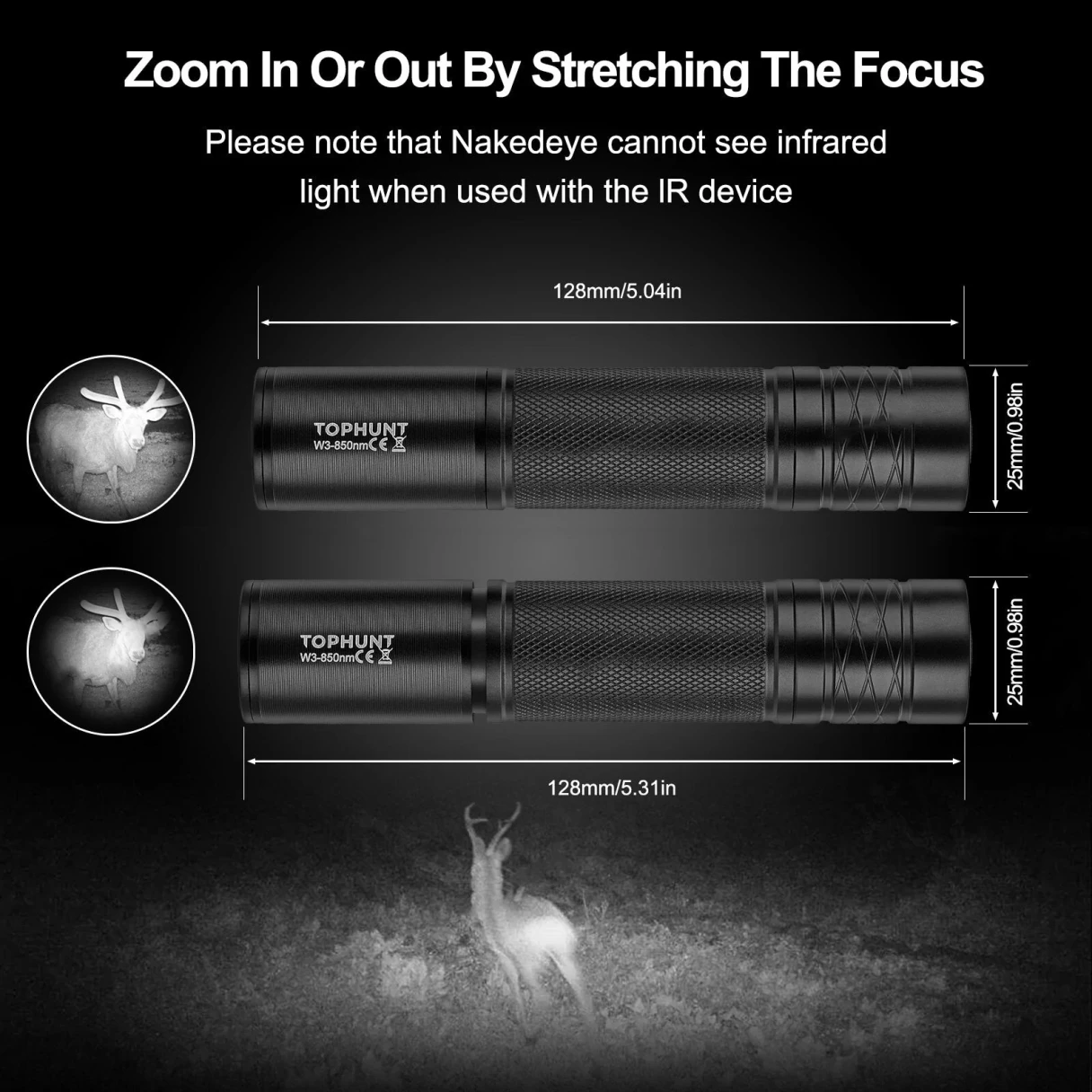 ANEKIM W3 5W LED 850nm 940nm Vcsel Infrared Flashlight IR Torch Zoomable Infrared Illuminator for Night Vision Scope Lights