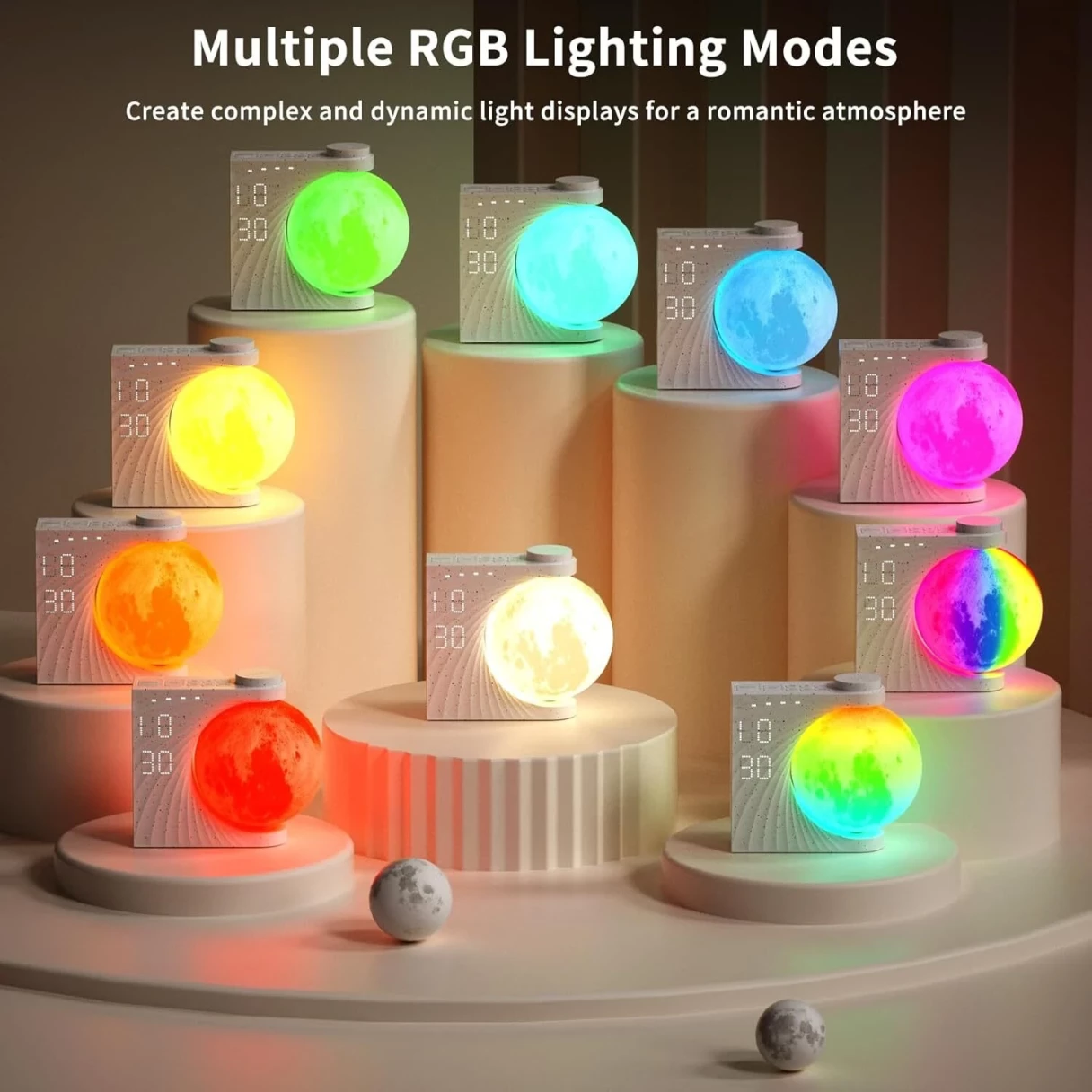 Colorful Atmosphere Moon Light Sunrise Alarm Clock Wake-Up Light Breathing Light Three-Speed Dimming Clock Dual Alarm Clock Timing  Sound Machine for Heavy Sleepers Nightlight Sleep Aid Snooze 10 Nature Sounds 8 Colors Ideal for Gift