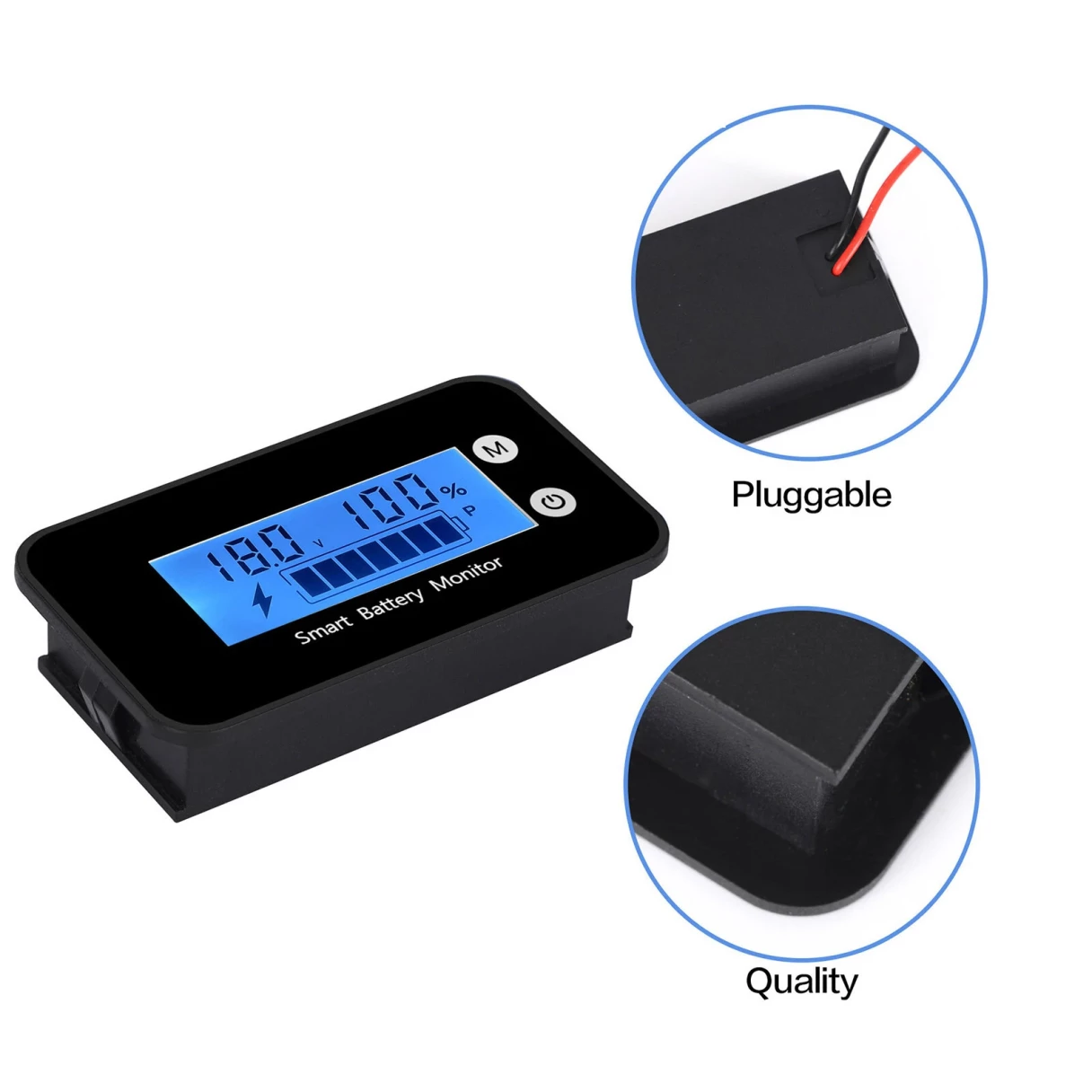 LiFePO4 Lithium Battery Monitor  IPX7 Waterproof with Bracket Color Display 7-100V for Car Motorcycle Golf Cart Meter Digital Battery Capacity Remaining Capacity Percentage Tester with Buzzer Alarm Temperature