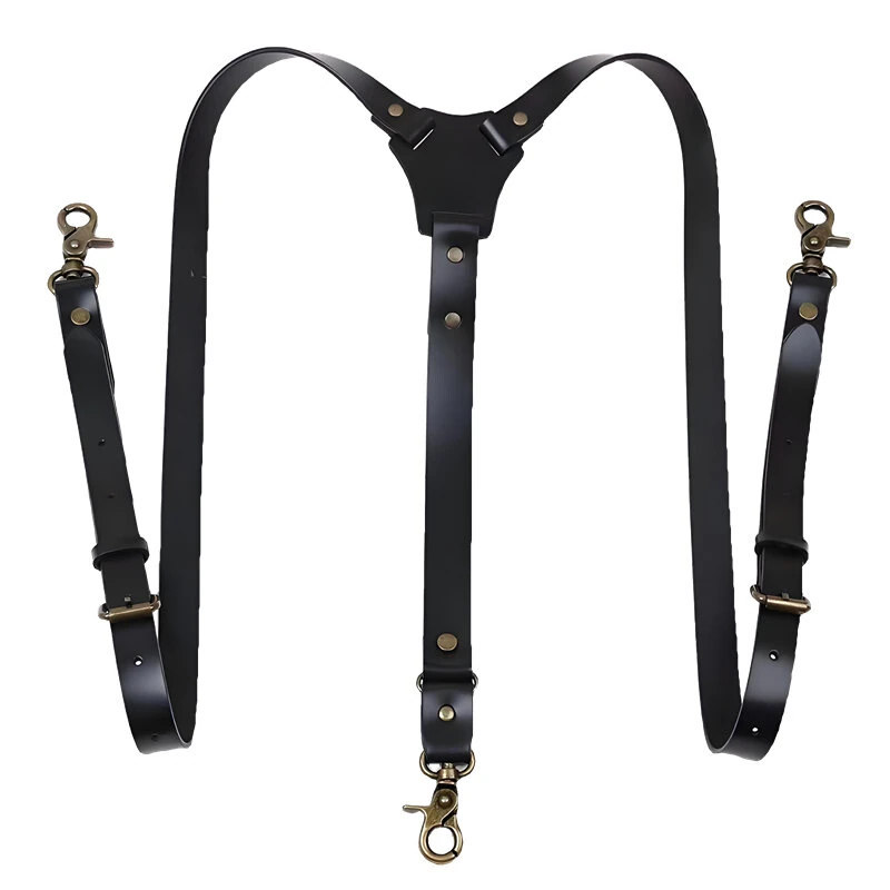 Men's PU Leather Suspenders Retro Style Y back Adjustable Belt Loop 3 Snap Hooks Belt Mens Trousers Braces