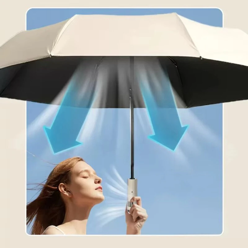 Fully Automatic Folding Umbrella with Fan USB Charge Cool Ultra-light Parasol Black Coating UPF50+ Sun-resistant Umbrellas