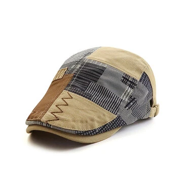 Collrown Men Berets Retro Patchwork Plaid hat Men's Flat Cap England Newsboy Cap Classic Peaked Painter Caps for Spring Summer Autumn Winter