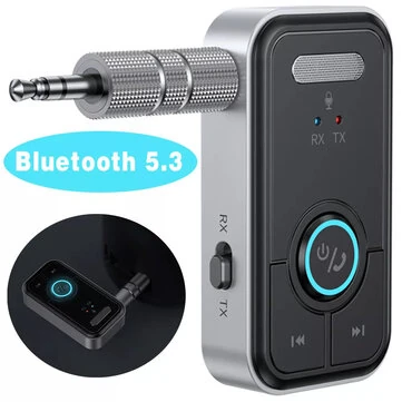 2in1 Bluetooth 5.3 Audio Receiver Transmitter Car Stereo Wireless Adapter Hands Free 3.5mm AUX Jack for Headphone Speaker TV PC