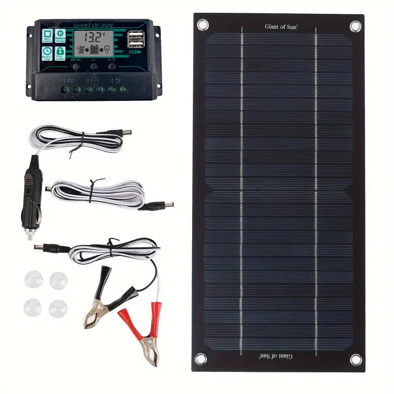 High Efficiency 600W Solar Panel Charger Monocrystalline Silicon Portable Kit 100A Charge Controller Extension Cable Battery Clip for RV Outdoor Camping Green Energy