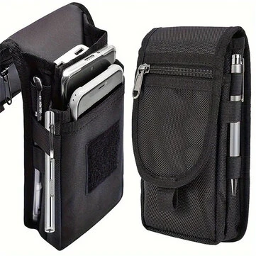 Outdoor Casual Wear-resistant Nylon Waist Bag Portable 3-compartment Layered Phone Bag Men's Belt Loop Pouch Large Capacity Wallet