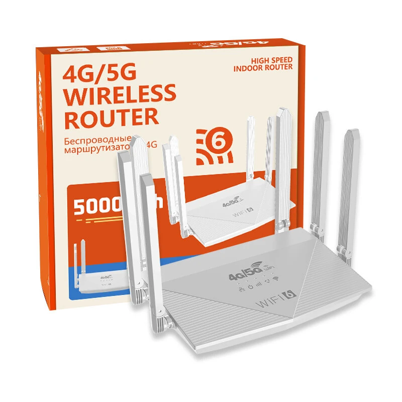 WR900 4G LTE 5G WiFi 6 Router with SIM Card Slot 6 High-Gain Antennas 4 Gigabit Ports 300Mbps High-Speed Wireless Plug and Play for Home Office
