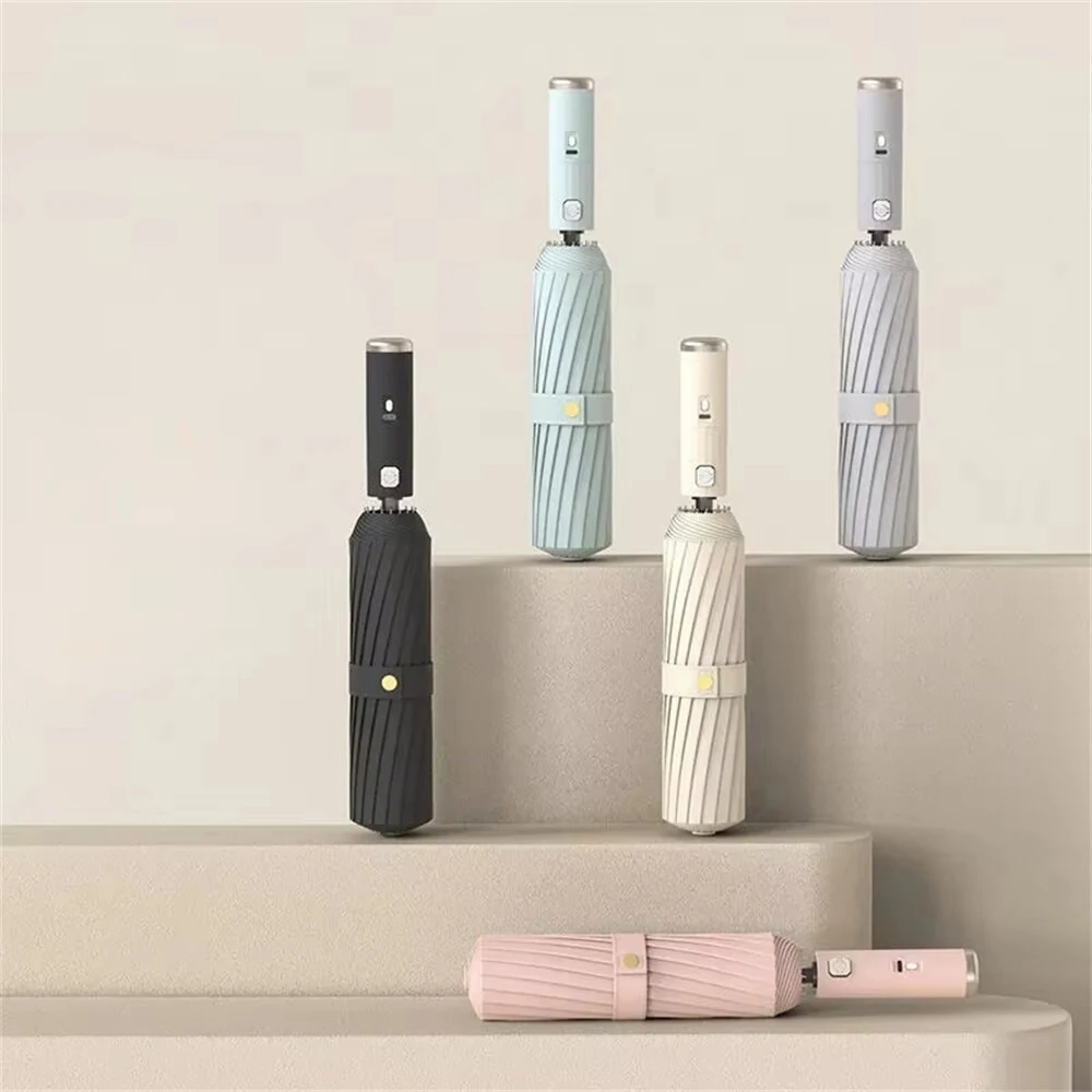 Fully Automatic Folding Umbrella with Fan USB Charge Cool Ultra-light Parasol Black Coating UPF50+ Sun-resistant Umbrellas