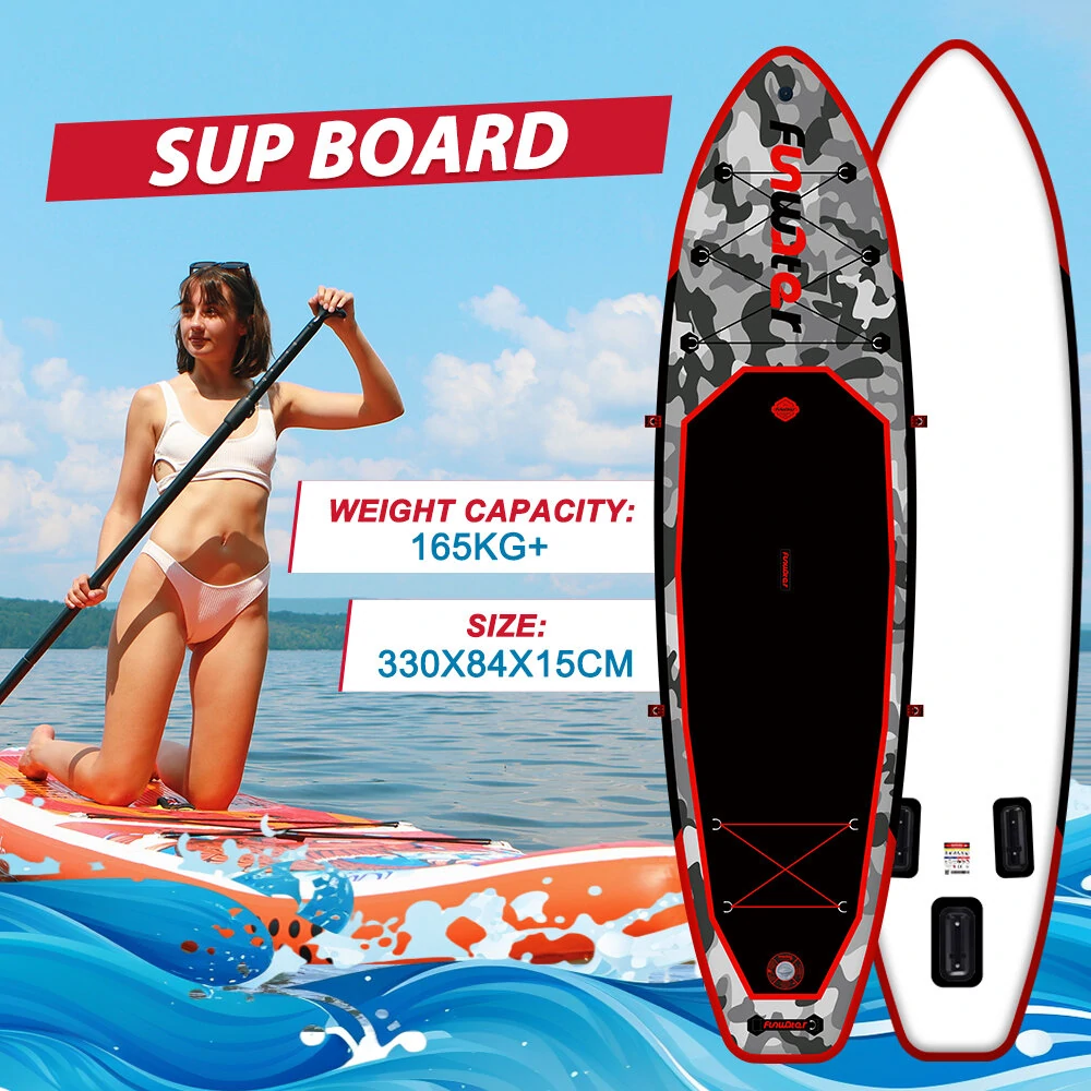 [EU Direct] FunWater Inflatable Paddle Board 12~15PSI Maximum Load 150KG Stand Up Portable Surfboard Pulp Board With Chair ,Waterproof Phonecase, Air Pump, Backpack 330*84*15CM SUPFW10B