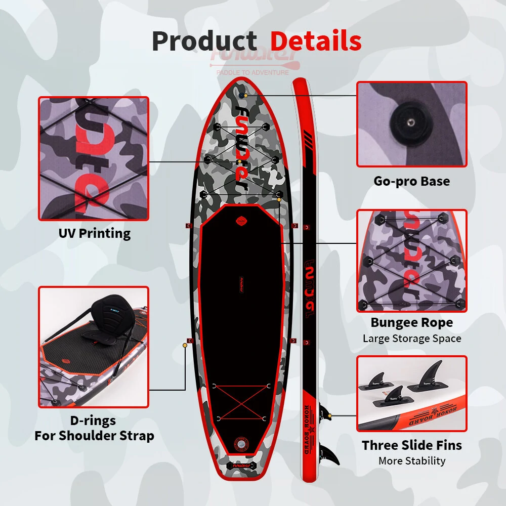 [EU Direct] FunWater Inflatable Paddle Board 12~15PSI Maximum Load 150KG Stand Up Portable Surfboard Pulp Board With Chair ,Waterproof Phonecase, Air Pump, Backpack 330*84*15CM SUPFW10B