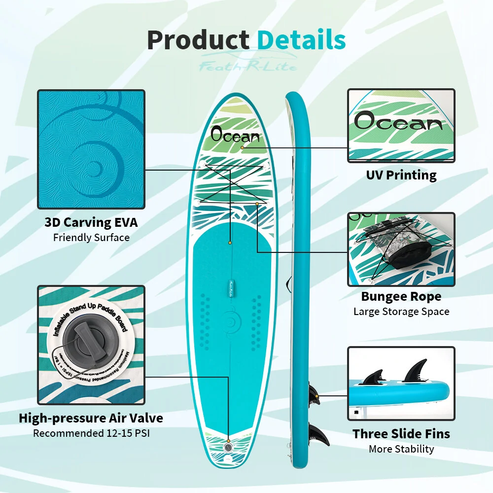 [EU Direct] FunWater 335cm Inflatable Stand Up Paddle Board Ultra-Light Surfboard with Accessories Adj Paddle, Backpack, Pump, Phone Bag, Leash SUPFR03F