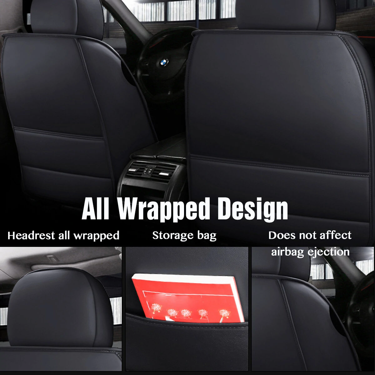 Eluto 5 Seats Car Seat Covers Universal PU Leather Seat Cushion Non-slip Protector Mat