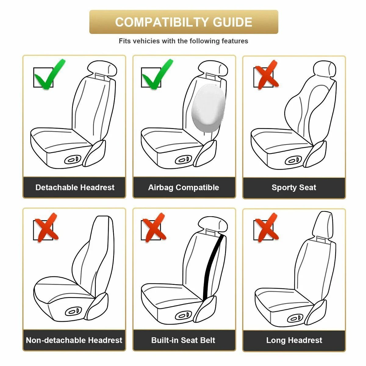 Eluto 5 Seats Car Seat Covers Universal PU Leather Seat Cushion Non-slip Protector Mat