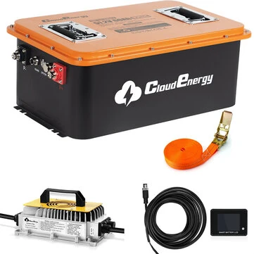 [EU Direct] Cloudenergy 48V(51.2V) LiFePO4 Battery with Charger for Golf Carts & Solar Storage 60Ah(3072Wh) Capacity Built-in 200A BMS with Mobile APP Touch Monitor and Retention Strap, 6000+