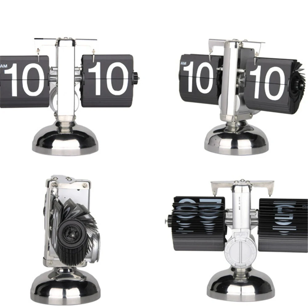 Vintage Flip Clock 12-Hour Automatic Flip Clock Retro Stainless Steel Desk Clock Large Time Display Clock for Living Room Bedroom Household