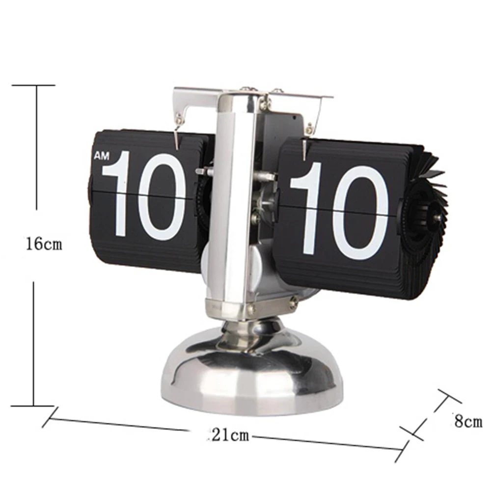 Vintage Flip Clock 12-Hour Automatic Flip Clock Retro Stainless Steel Desk Clock Large Time Display Clock for Living Room Bedroom Household