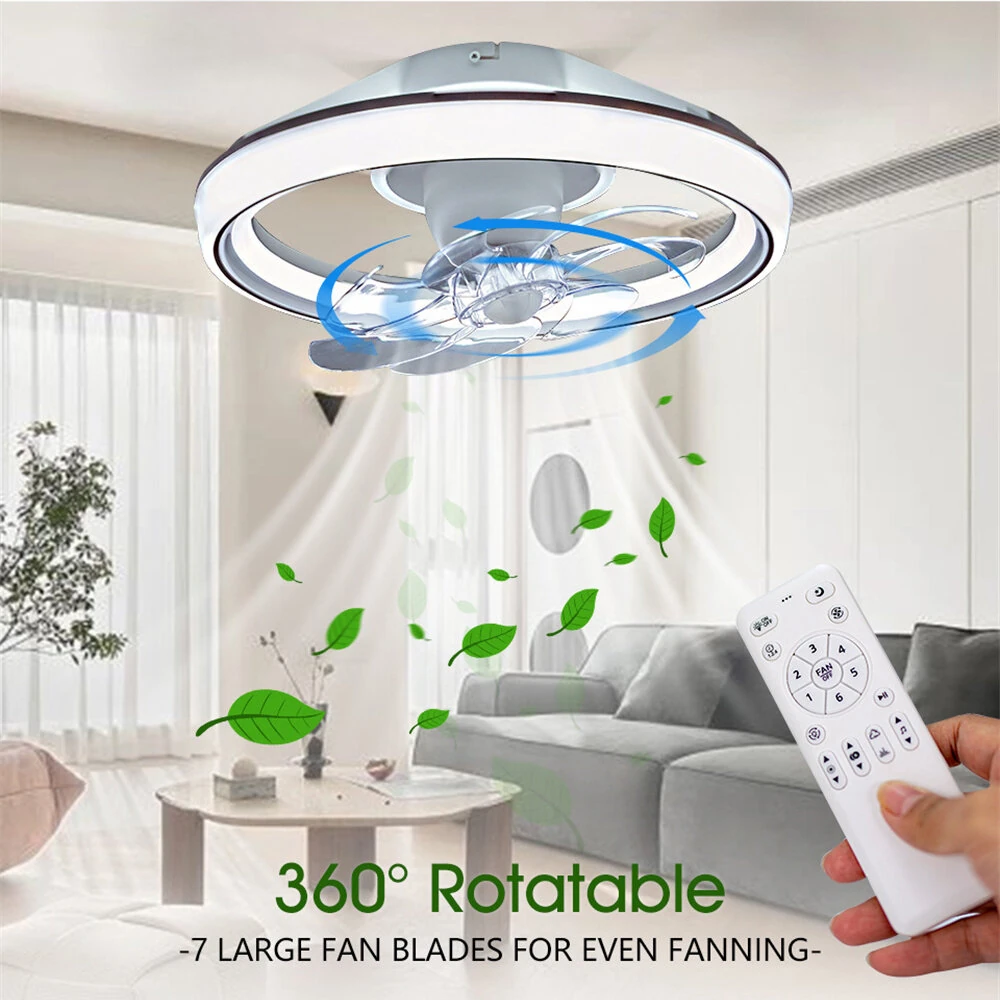 [EU Direct] Elfeland 90W 48cm LED RGB Smart Ceiling Fan Light with Built-in Speaker Music Sync 360° Rotatable 6-Speed Quiet Fan Timer APP & Remote Control