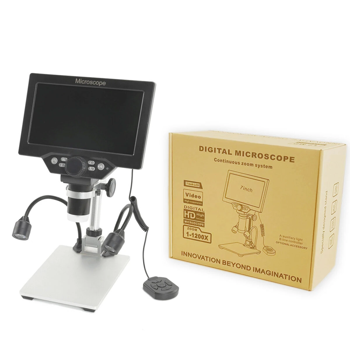 Multilingual High-Definition B1200 Digital Microscope with 12MP Camera 1200X Magnification Adjustable Stand LED Lights Plug-in or Battery Powered for Precision Viewing and Recording