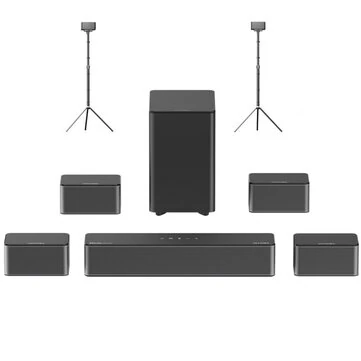Ultimea Poseidon D80 460W 7.1CH Soundbar with Steady 300 Stands 4 Wired Surround Speakers 6.5" Wireless Subwoofer Home Theater Desktop Speaker Subwoofer Surround System with Pair of Steady 30