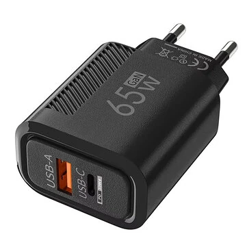 [GaN Tech] APD-180 65W 2-Port USB PD Charger USB-A+USB-C PD QC3.0 Fast Charging Wall Charger Adapter EU Plug US Plug for iPhone 16 15 14 13 Pro for Samsung Galaxy Z Flip6 for Xiaomi Civi 4 Pr