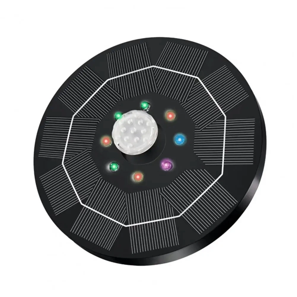 16cm Solar Floating Fountain with Lights 3W LED Solar Bird Bath Light Sensor with 6 Nozzles Auto On Off for Garden Decoration