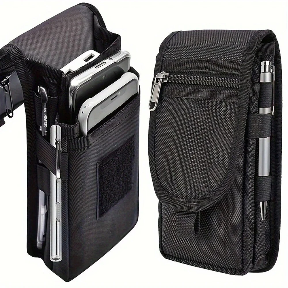 Outdoor Casual Wear-resistant Nylon Waist Bag Portable 3-compartment Layered Phone Bag Men's Belt Loop Pouch Large Capacity Wallet