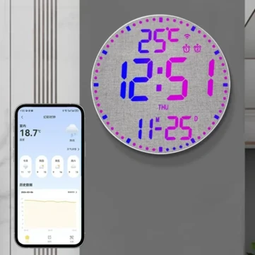 Tuya APP Smart Wifi Wall Clock RGB Calendar Clock Living Room Digital Wall Clock App Intelligent Control Colorful LED Wall Calendar Clock Date Temperature Display