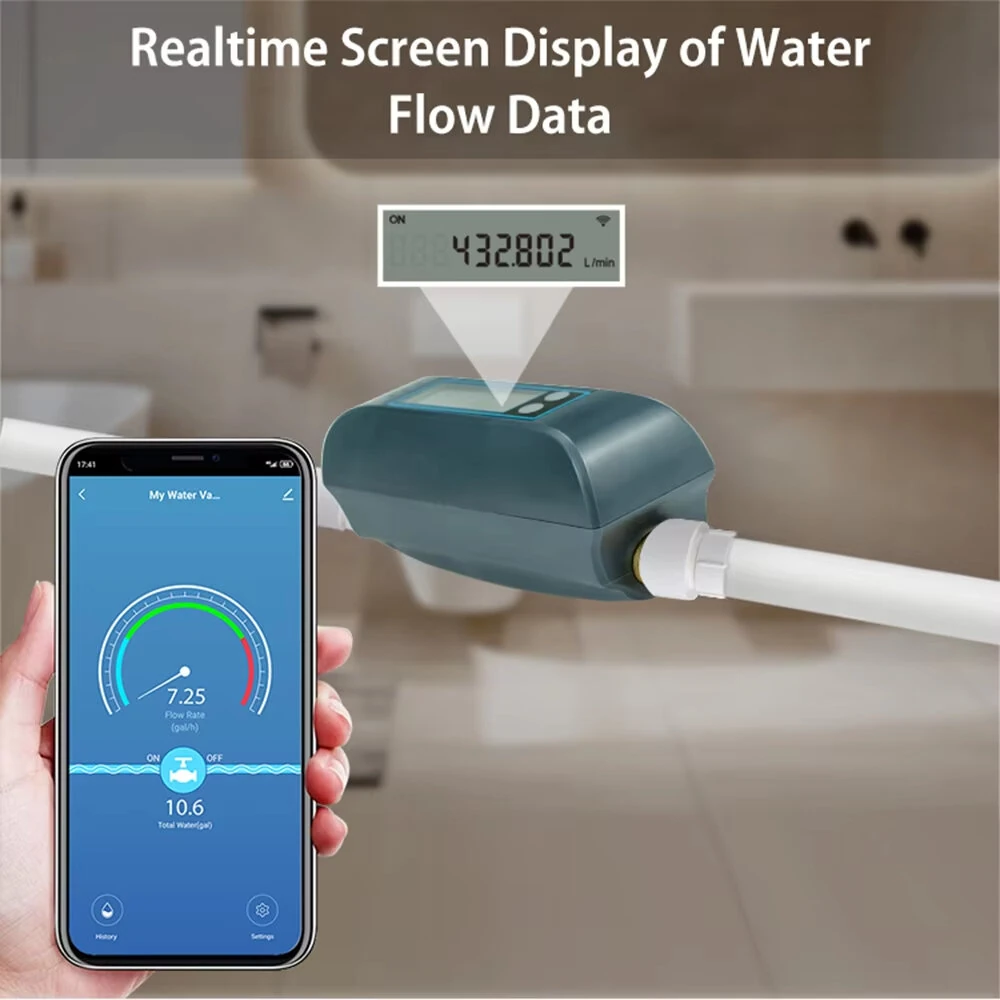 NEO DN20 Tuya Smart WiFi Water Valve Water Flow Rate and Water Meter Shut On/Off Remote Control Real Time Display IP66 Waterproof Work with Alexa Google Assistant