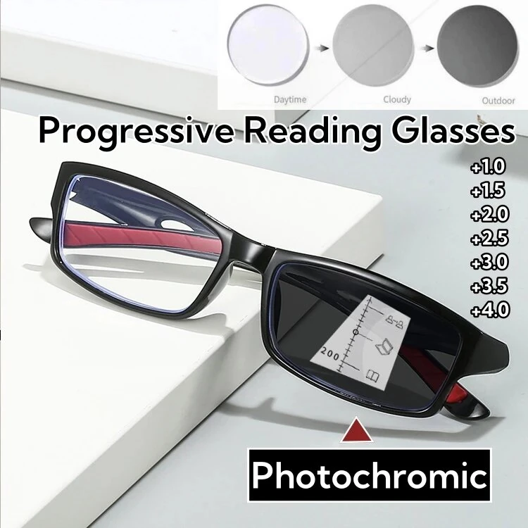 Progressive Multifocal Photochromic Reading Glasses for Men Women HD Anti-blue Light Near Far Eyeglasses