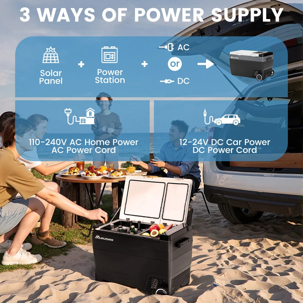 MUDIRO MR-Z55 12V Car Refrigerator 58 Quart (55L) Portable Fridge Freezer Dual Zone -4℉-68℉ Compressor Electric Cooler 12/24V DC, 110~240V AC for Overlanding, Camping, RV, Truck